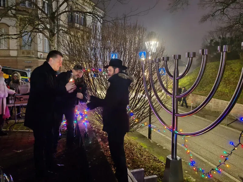 Lighting a public Hanukkah menorah